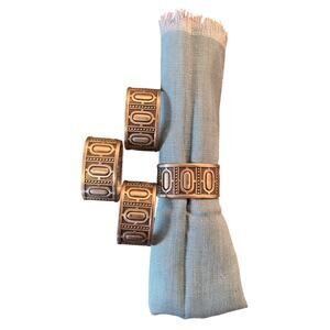 MCM Napkin rings set 4 metal pewter tone embossed oval shape vintage table decor